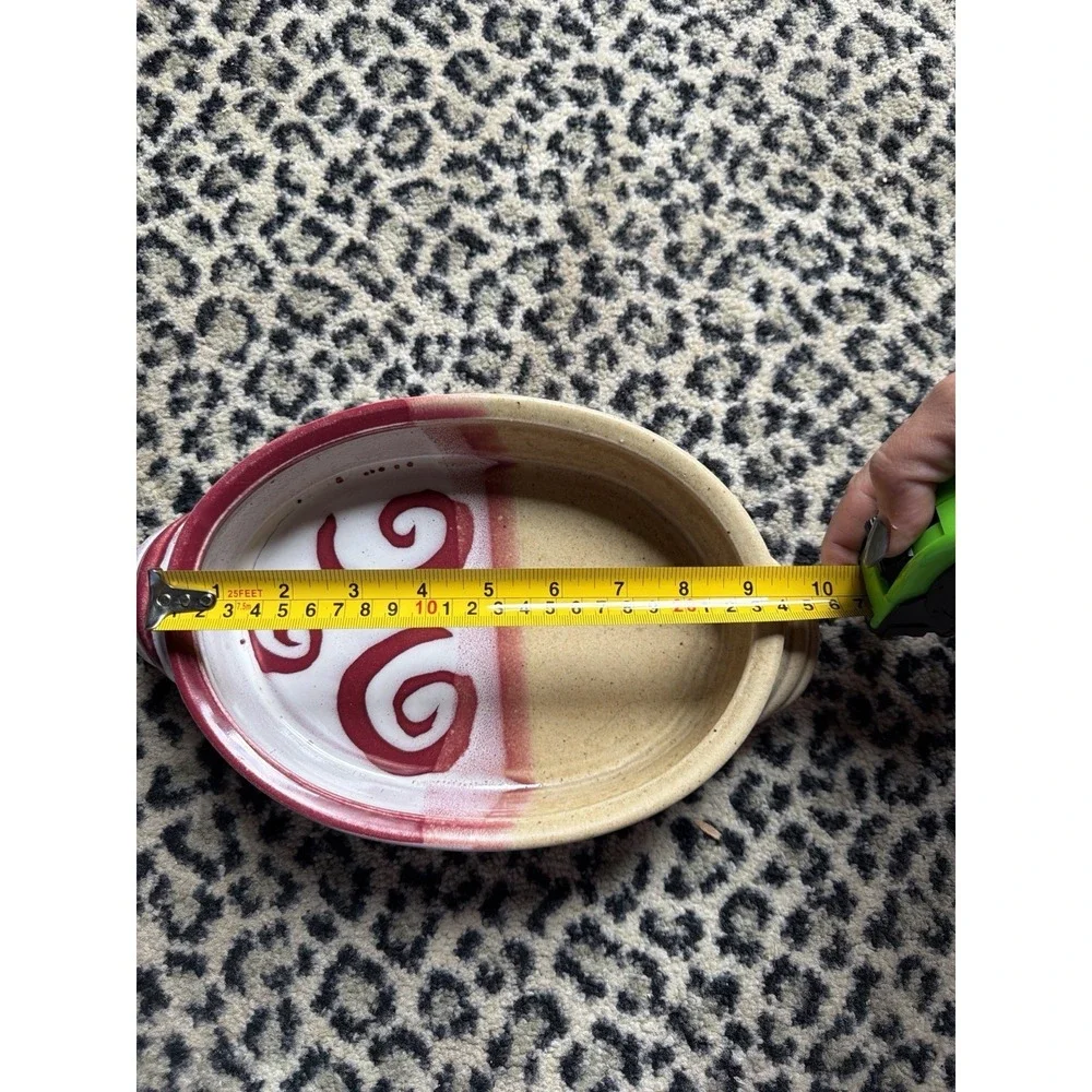 Studio Pottery Covered Casserole Base Dish Pink Swirl Oval Baker No Lid‎ VTG